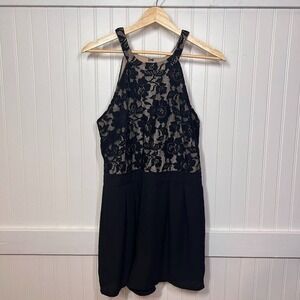 Meraki Romper Whimsigoth Club Black Lace Floral Halter High Neck Open Back Sexy‎